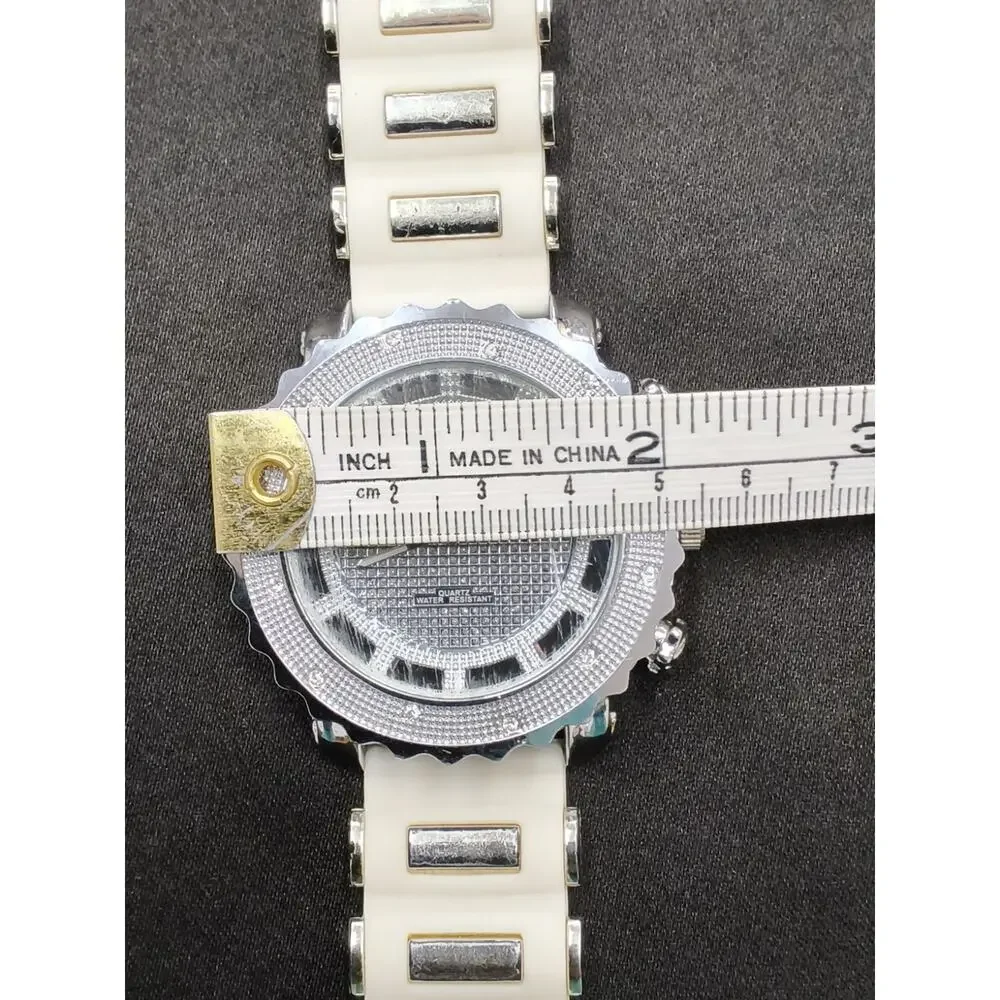 Ice King Quartz Analog Men's Watch Silver Jeweled Dial White Bling #W5147